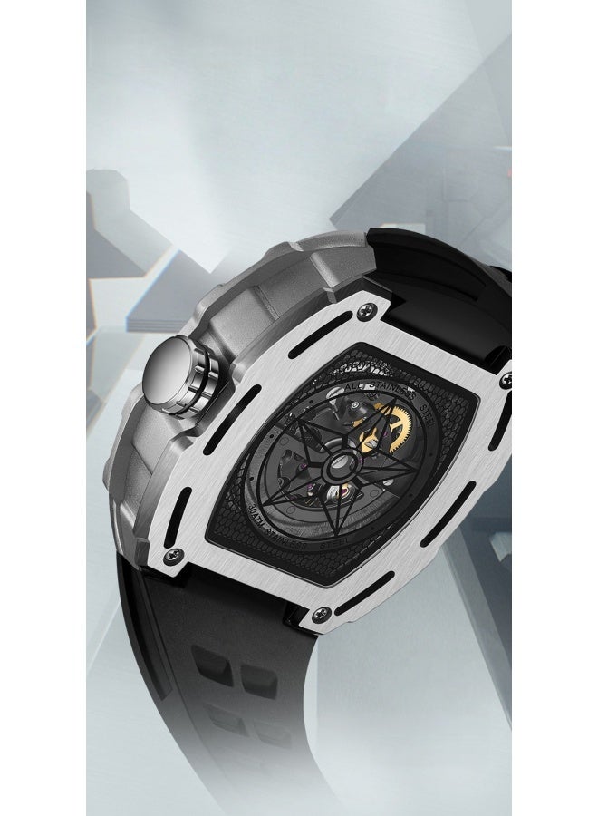 Mark Fairwhale Men's Tourbillon Automatic Mechanical Watch - Double Skeleton Dial, Water Resistant, Barrel-Shaped Case - Image 4